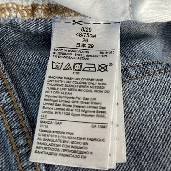GAP Girlfriend Jeans Blue Light Acid Wash Distressed High Waist Frayed Size 8 - Picture 7 of 9